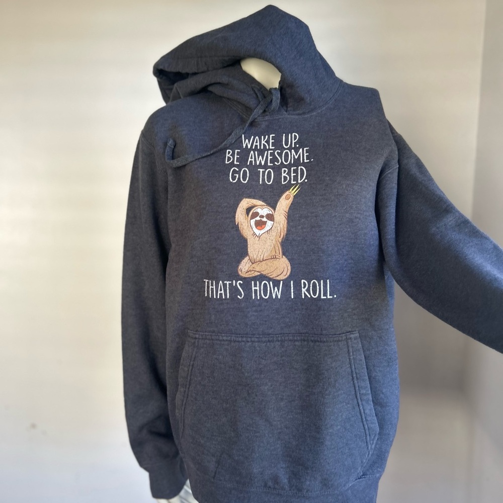 port company gray women hoodie size M funny saying wake up be awesom go to bed